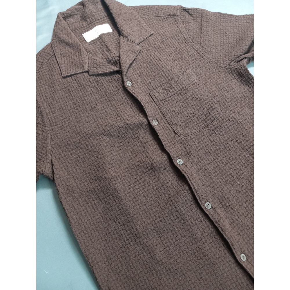 Aeropostale Mens Brown Waffle‎ Knit Seersucker Camp Shirt Siz XS